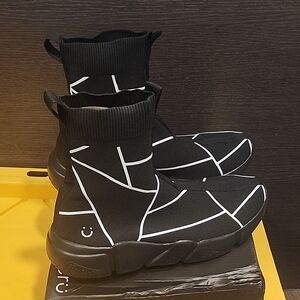 COPY - Black and White Patterned Sneaker Sock Boots by Shucru Women's 9.5